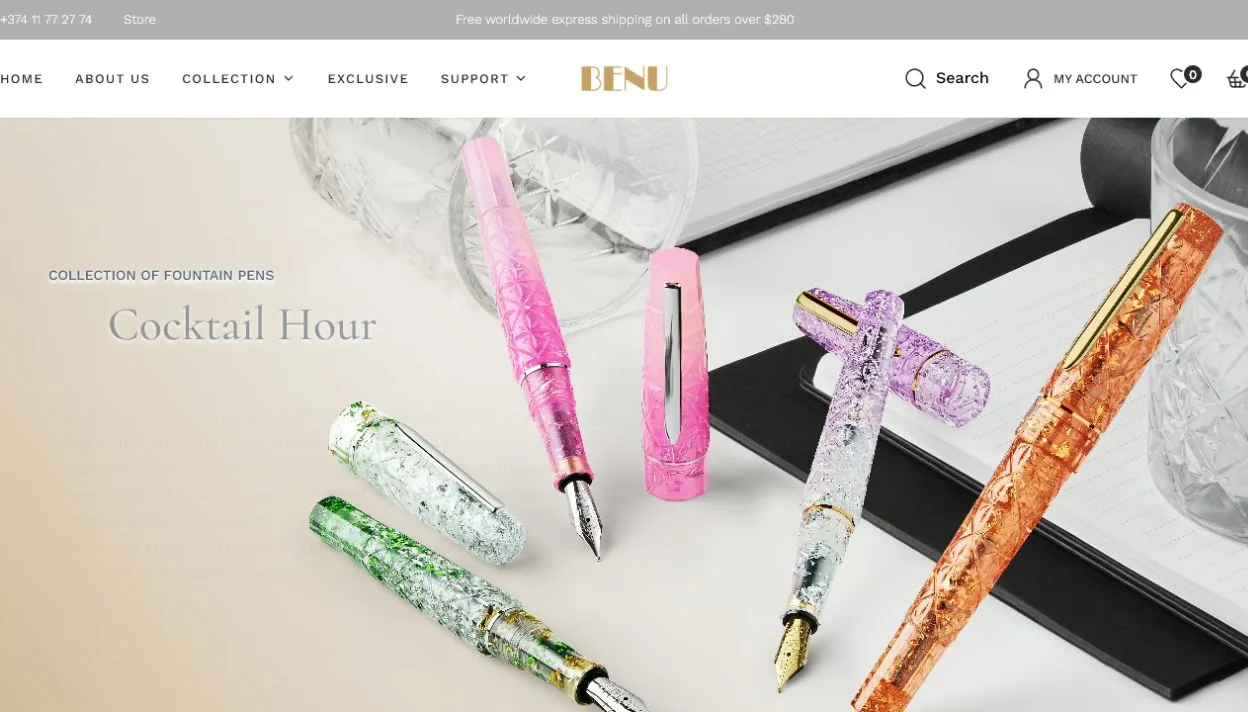 Интерфейс проекта Benu Pens: интернет-магазин бренда