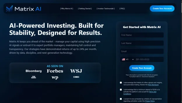 Интерфейс проекта Matrix AI: продуктовый сайт